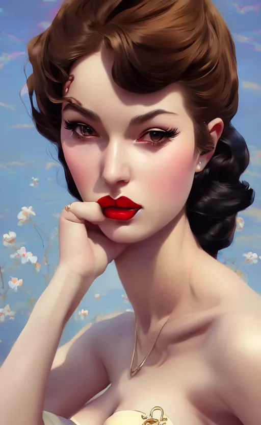 Prompt: a gorgeous pin up and beautiful fashion charming dreamlke italian girl with lv jewelry, character art, art by artgerm lau and wlop and and ilya kuvshinov and john singer sargent, hyperdetailed, 8 k realistic, symmetrical, frostbite 3 engine, cryengine, dof, trending on artstation, digital art