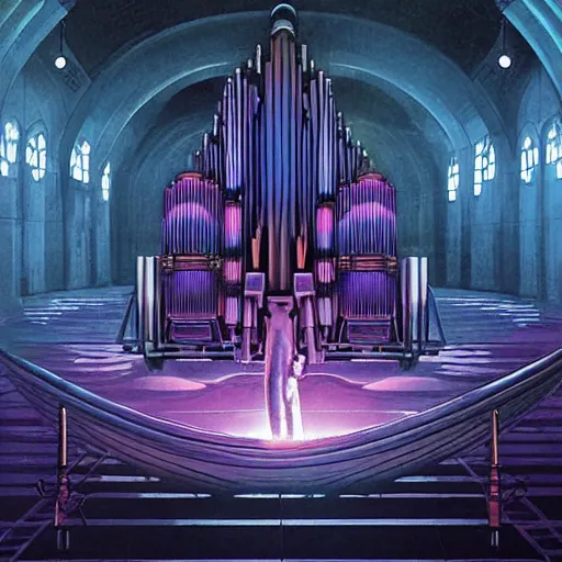 Image similar to pipe organ space opera album cover, style of john harris, david hardy, michael okuda, vincent di fate, rongier, dramatic lighting, detailed, gothic, ornate, symmetrical, kafka