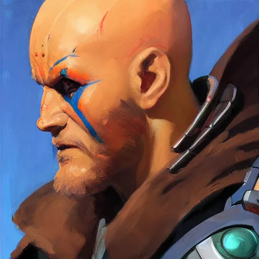 Image similar to greg manchess portrait painting of yondu udonta as overwatch character, medium shot, asymmetrical, profile picture, organic painting, sunny day, matte painting, bold shapes, hard edges, street art, trending on artstation, by huang guangjian and gil elvgren and sachin teng