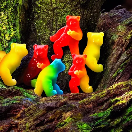 Image similar to national geographic photos of wild gummy bears, wildlife photography