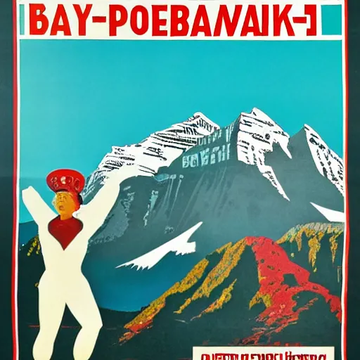 Image similar to soviet style propaganda poster convincing you to move to banff national park,