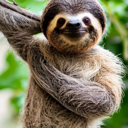 Image similar to baby cute sloth looking at the camera, most cute realistic animal in the world, best photo award, high quality 8 k, cinematic lighting