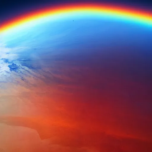 Prompt: a rainbow seen from space, 4K, artistic picture