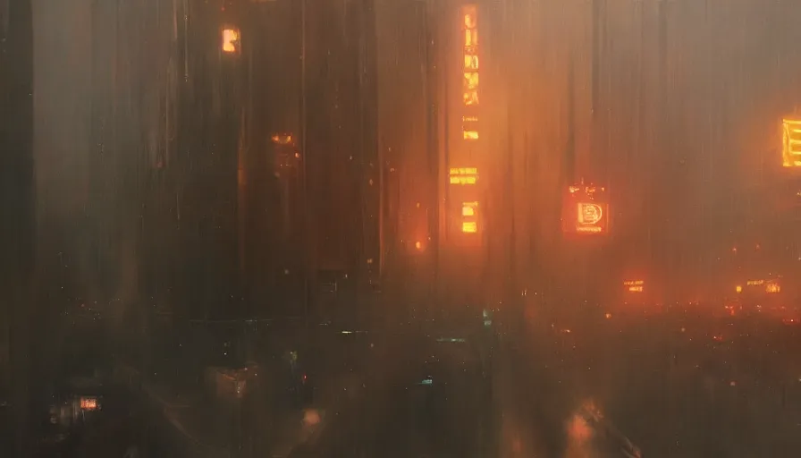 Prompt: blade runner, cinematic shot, oil painting by jama jurabaev, extremely detailed, brush hard, artstation, for aaa game, high quality, brush stroke