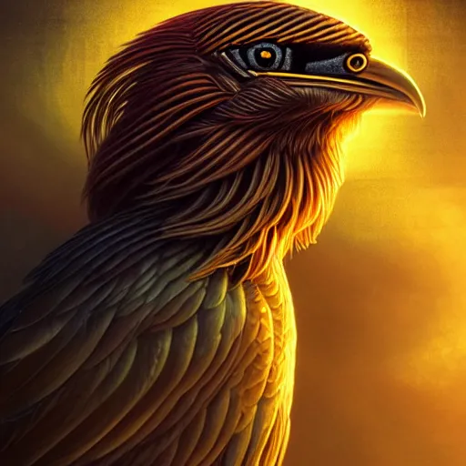 Image similar to Majestic gracious Horus portrait, atmospheric lighting, painted, intricate, volumetric lighting, beautiful, rich deep colours masterpiece, golden hour, sharp focus, ultra detailed, by Leesha Hannigan, Ross Tran, Thierry Doizon, Kai Carpenter, Ignacio Fernández Ríos