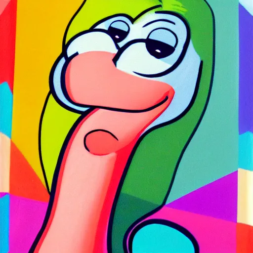 Image similar to handsome squidward portrait, cartoon network, big lips, vivid colors