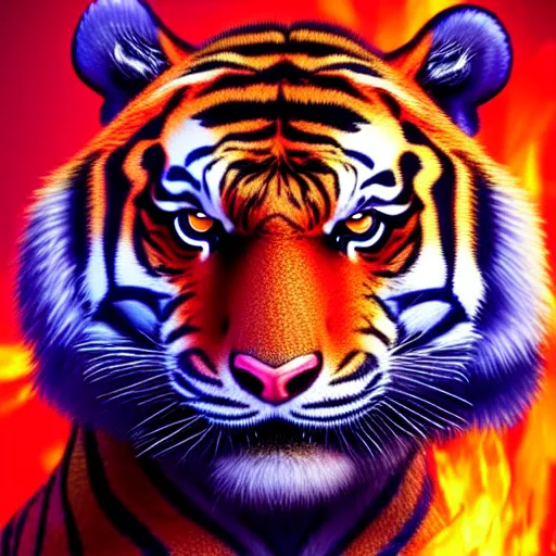 Image similar to a tiger made of fire, portrait, fantasy, beautiful face, vivid colors, elegant, concept art, sharp focus, digital art, hyper - realistic, 4 k, unreal engine, highly detailed, hd, dramatic lighting by brom, trending on artstation