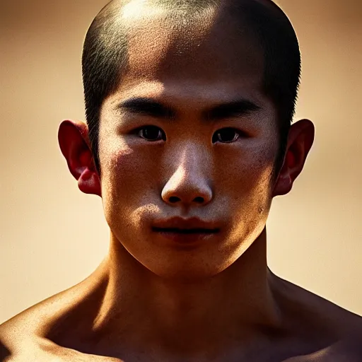 Prompt: a portrait of a beautiful athletic young male japanese demon, photographed by andrew thomas huang, artistic