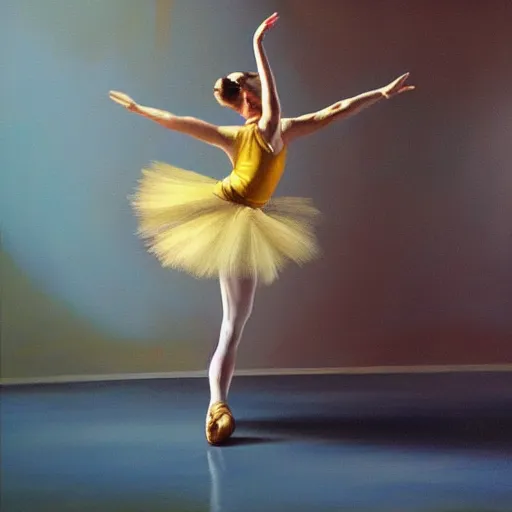 Image similar to painting of peanut dancing ballet, ballet studio, mirrors, hyperrealistic, photorealistic, lighting