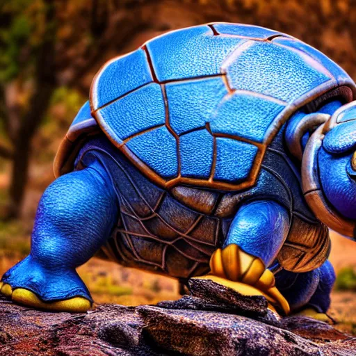 Image similar to national geographic photo of blastoise, pokemon in the wild, intricate, portrait, 8 k highly professionally detailed, hdr, award winning