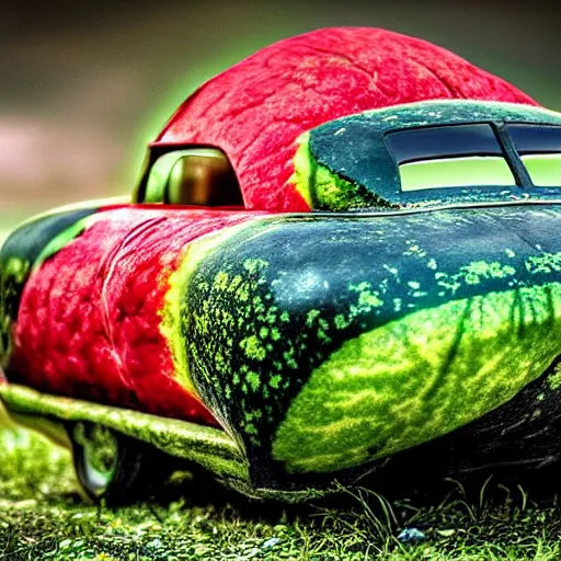 Image similar to stunning award winning hyperrealistic hdr 8 k highly detailed photo of a watermelon car