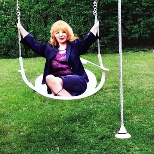 Prompt: Alla Pugacheva on a swingset, realistic