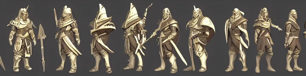 Prompt: dnd paladin character turnaround sheet, rpg, isometric isometric isometric, 8 views, d & d, trending on artstation