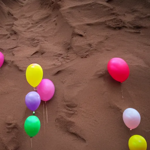 Image similar to party balloons in the desert, depth of field, photography, 8 k,