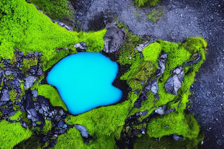 Image similar to drone shot photo of a landscape with mountains, waterfalls, wallpaper, very very wide shot, blue glacier, iceland, new zeeland, green flush moss, national geographic, award landscape photography, professional landscape photography, sunny, day time, beautiful