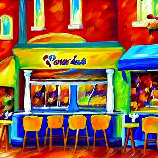 Prompt: a colorful fanciful ice cream parlor counter, by lenoid afremov