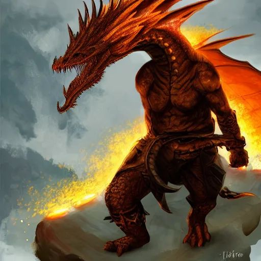 Image similar to A guy fighting a dragon, digital art,