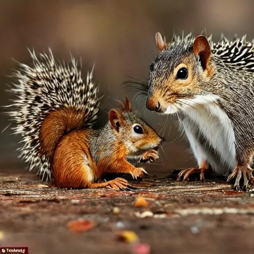 Image similar to diplomatic treaty has been signed between the squirrels and the hedgehogs, national leaders photo