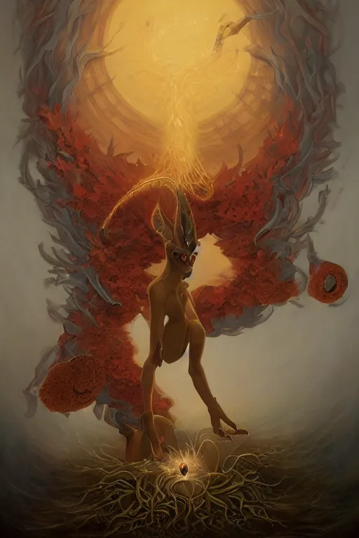 Prompt: concept art of a fire - type magical - spirit - creature that travels the virtual world and entices people serve to its master, by martin johnson heade, peter mohrbacher, karol bak. surrealism.