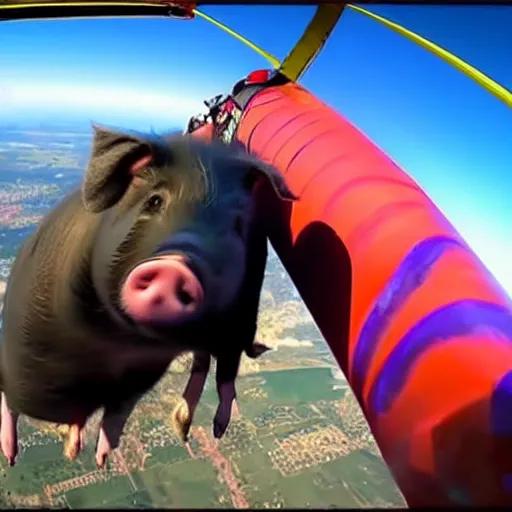 pig skydiving, epic vibrant gopro footage, Stable Diffusion OpenArt
