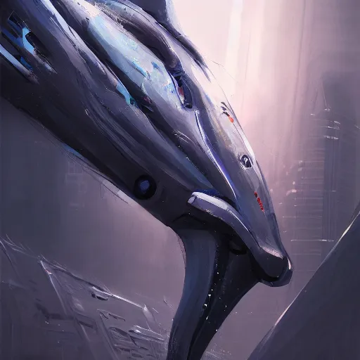 Image similar to concept art by jama jurabaev, brush stroke, robotic dolphin, scifi, cyberpunk, trending on artstation, high quality, extremely detailed