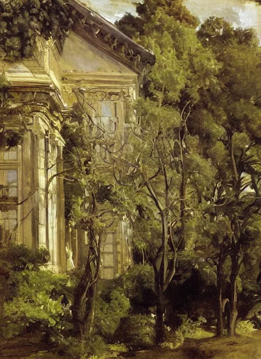 Image similar to artwork painting of the front of a building by eugene von guerard, ivan shishkin, john singer sargent