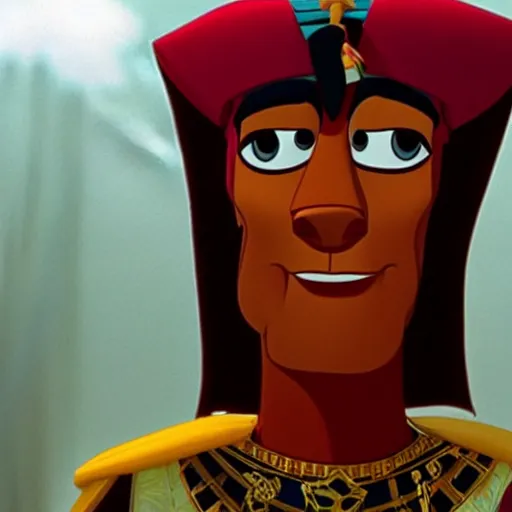 Image similar to a film still of jim carrey as emperor kuzco