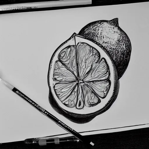 Image similar to professional liner sketch of a lemon