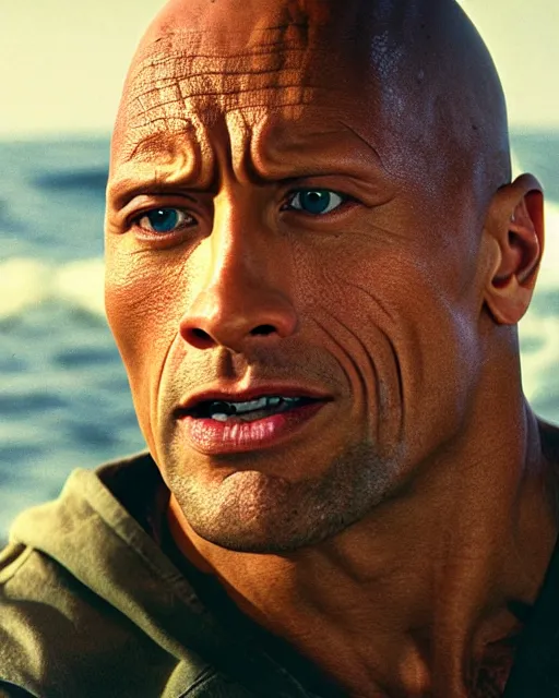 Image similar to film still close up shot of dwayne johnson in the movie jaws. photographic, photography