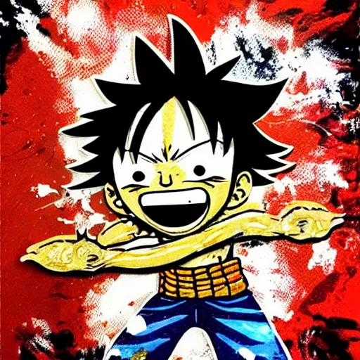 Image similar to die cut sticker, luffy gear 4, splatter paint on paper