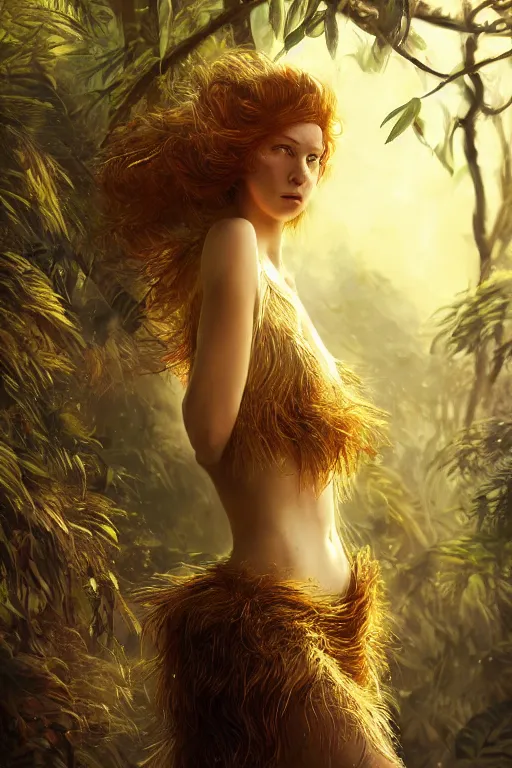 Prompt: stunningly beautiful, icelandic dancer in jungle, symmetrical face, golden hour, smooth, focus, highly detailed, hyper realistic, dramatic lighting, elegant, intricate, concept art, art by wlop, mars ravelo, greg rutowski, artstation