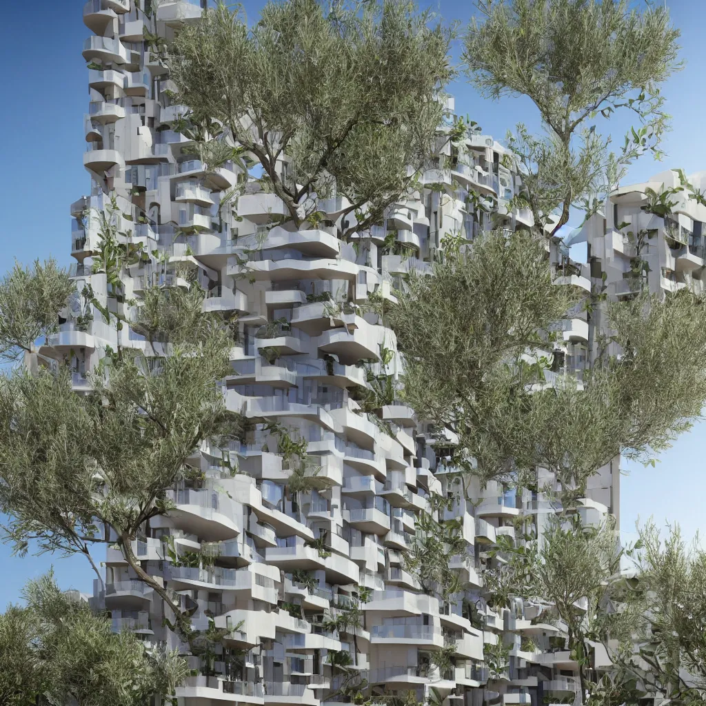 Image similar to 2 2 floor residential apartment, rooftop garden, olive trees