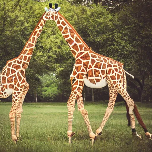 Image similar to mechanical giraffes, having a picnic, realistic, daylight, 3 5 mm, photo