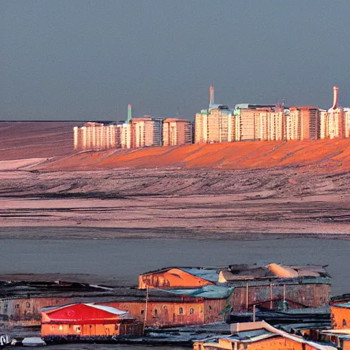 Image similar to moon landscape, norilsk the moon city, telephoto, street