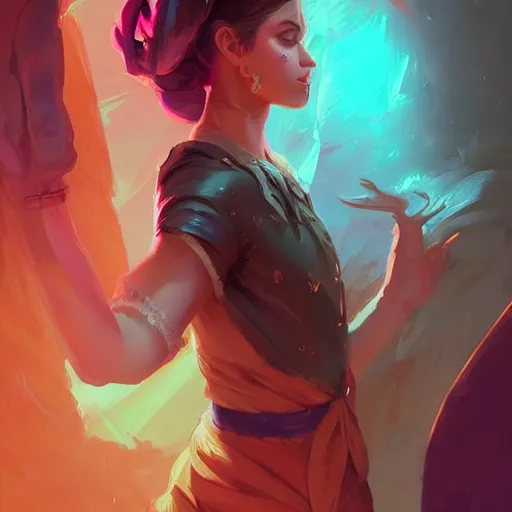 Image similar to beautiful female portrait, maya ali mage, gloomhaven, dynamic lighting, gaudy colors, octane render aesthetic, matte painting concept art, official fanart behance hd artstation by jesper ejsing, by rhads and makoto shinkai and lois van baarle and ilya kuvshinov and rossdraws