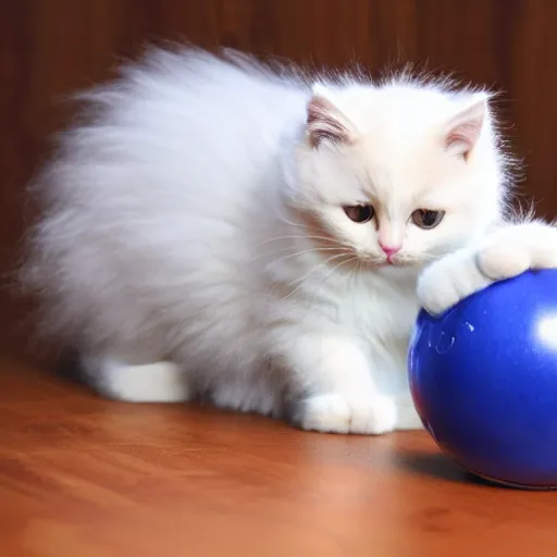 Image similar to cute cat fluffy, bowling ball