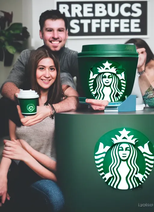 Prompt: a full portrait photo of real - life starbucks logo, f / 2 2, 3 5 mm, 2 7 0 0 k, lighting, perfect faces, award winning photography.