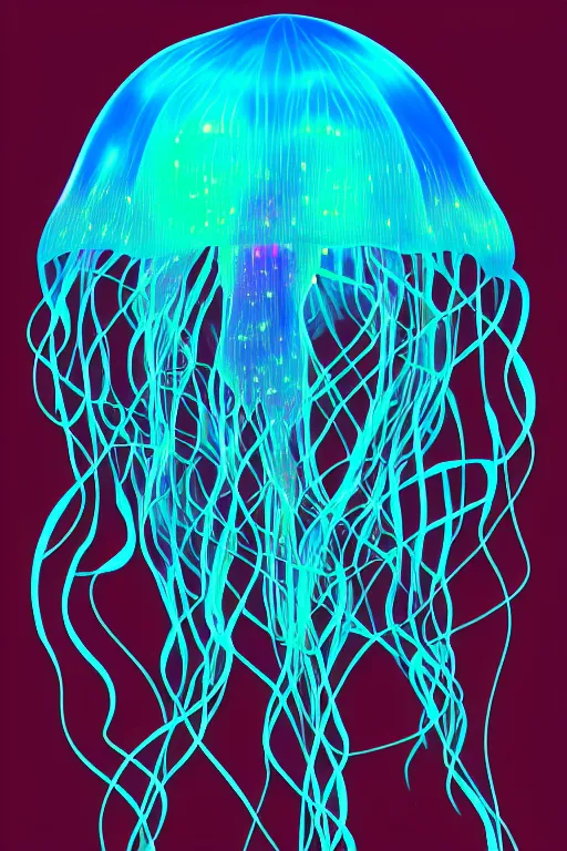 Image similar to luminescent jellyfish, symmetrical, highly detailed, digital art, sharp focus, trending on art station, lava lamp
