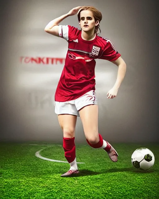 Image similar to a portrait of emma watson as a lokomotiv football player, hyper realistic