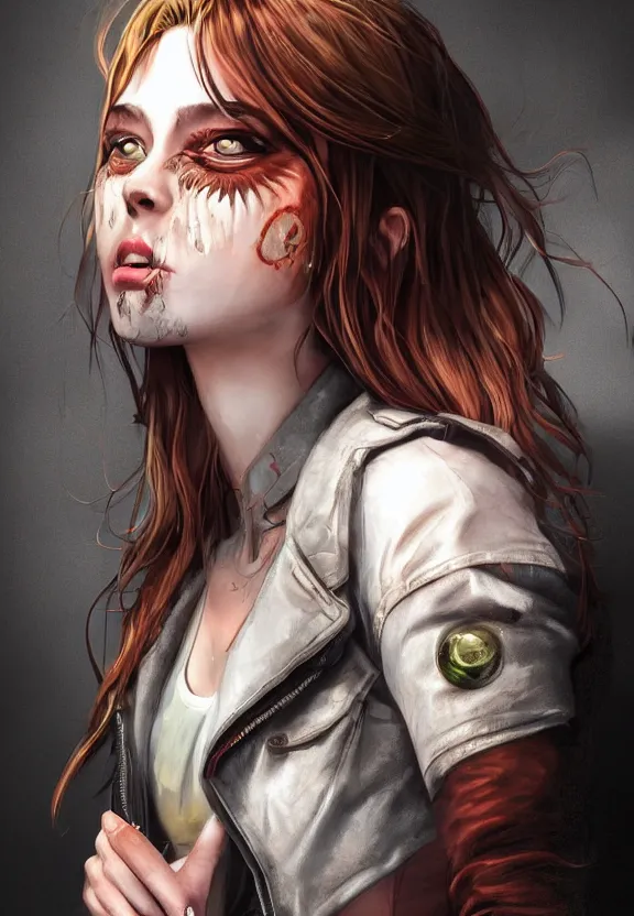 Image similar to digital illustration of a girl with eyes that burn like cigarettes wearing a short skirt and a long jacket with fingernails that shine like justice, dramatic lighting, photorealistic, full body portrait, detailed anatomy, extreme detail, 4 k, colorful, artgerm and ben lo, detailed face, f / 2. 8