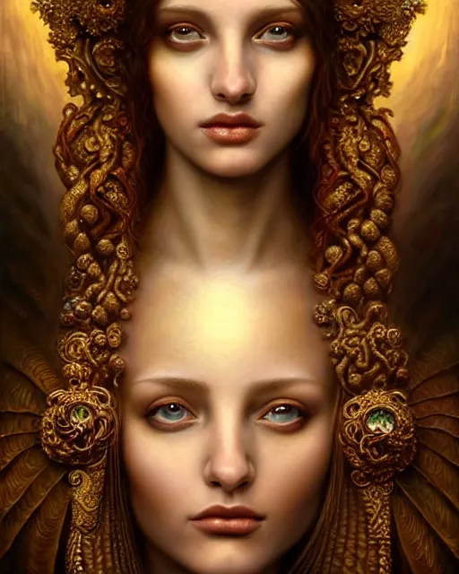 Image similar to portrait of the beautiful young aphrodite's, unusual beauty, esoteric, outworldly colours, head in focus, fantasy art, ornamental, intricate, elegant, highly detailed hyperrealistic painting, artstation, concept art, painterly, golden ratio, sharp focus, illustration, art by tomasz alen kopera