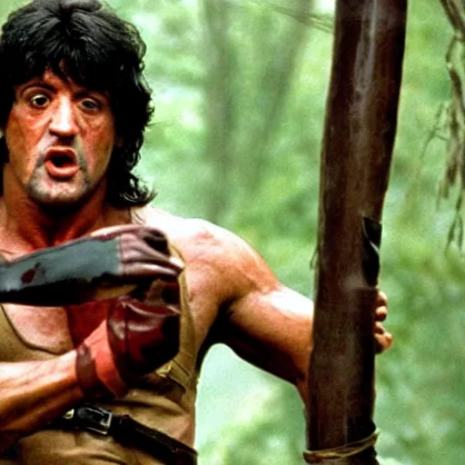 Prompt: sylvester stallone as john rambo in first blood