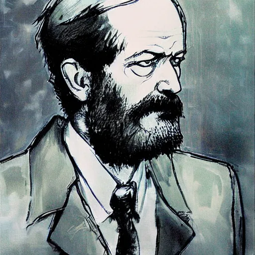 Image similar to sigmund freud in the style of yoji shinkawa