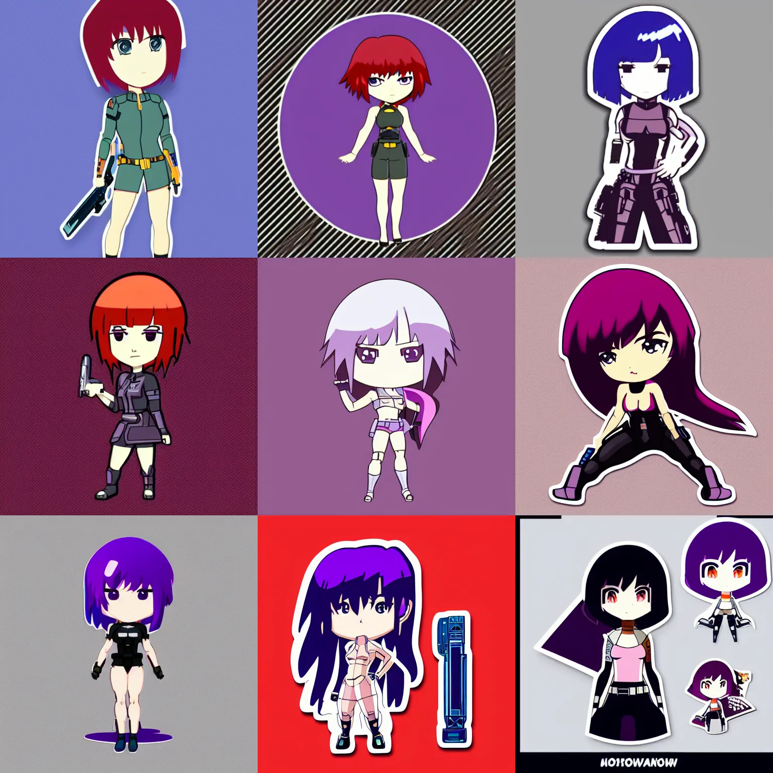 Prompt: motoko kusanagi. chibi!!! vector sticker!!!!!! illustration. adobe illustrator. svg. scalable vector graphic. dropshadow! die cut sticker. by cartoon network | toonami.