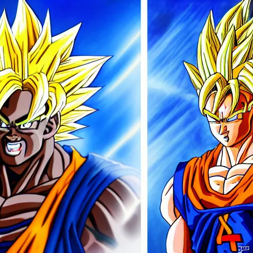 Image similar to ultra realistic portrait painting of shaquille o'neal as super saiyan goku, art by akira toriyama, 4 k, dragon ball artstyle, cel shaded, highly detailed, epic lighting