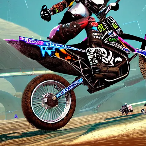 Prompt: a cyberpunk motorcross race