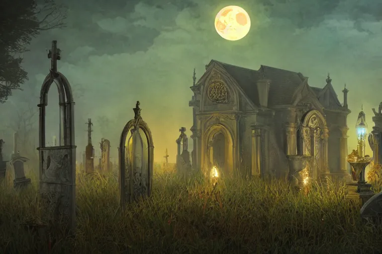 Prompt: an ultra detailed animation of a skull candle in a graveyard at midnight on halloween, digital art, dark fantasy, concept art, soulslike, by alphonse mucha, blood moon eclipse, ruined building in the background, artstation, 8 k, unreal engine render