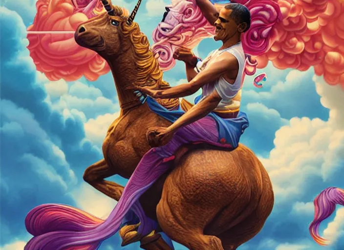 Image similar to obama riding an unicorn, pixar style, by tristan eaton stanley artgerm and tom bagshaw.