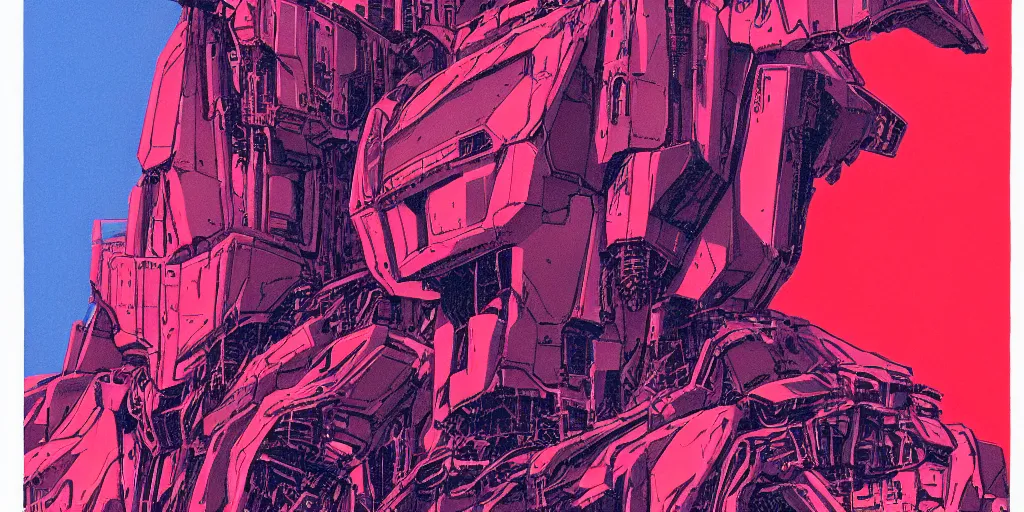 Image similar to risograph grainy painting of gigantic huge evangelion face with a lot of details - like mech covered ooze, by moebius and dirk dzimirsky, close - up wide portrait