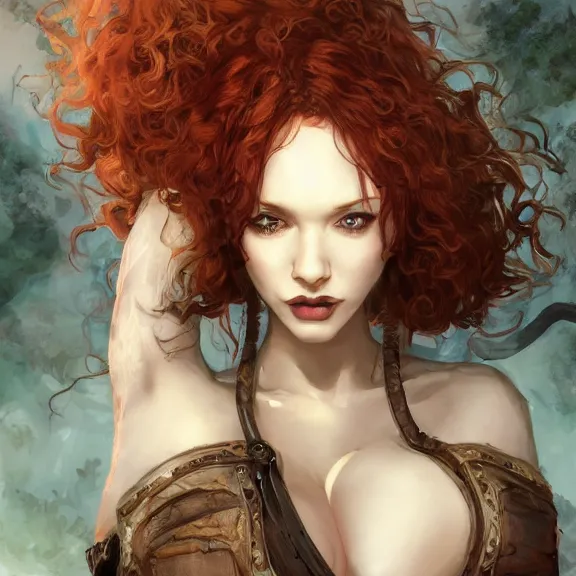 Prompt: christina hendricks!!!!! goth!!!!! cave painting, tankoban, 4 k, tone mapping, akihiko yoshida, james jean andrei riabovitchev marc simonetti, yoshitaka amano, long hair, curly, h. hydrochaeri